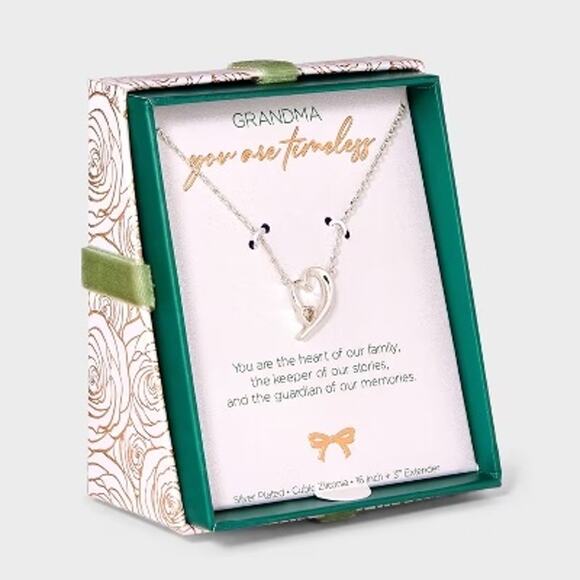 Target NWT Silver Plated Cubic Zirconia Open Heart Pendant Necklace Grandma - Picture 1 of 4